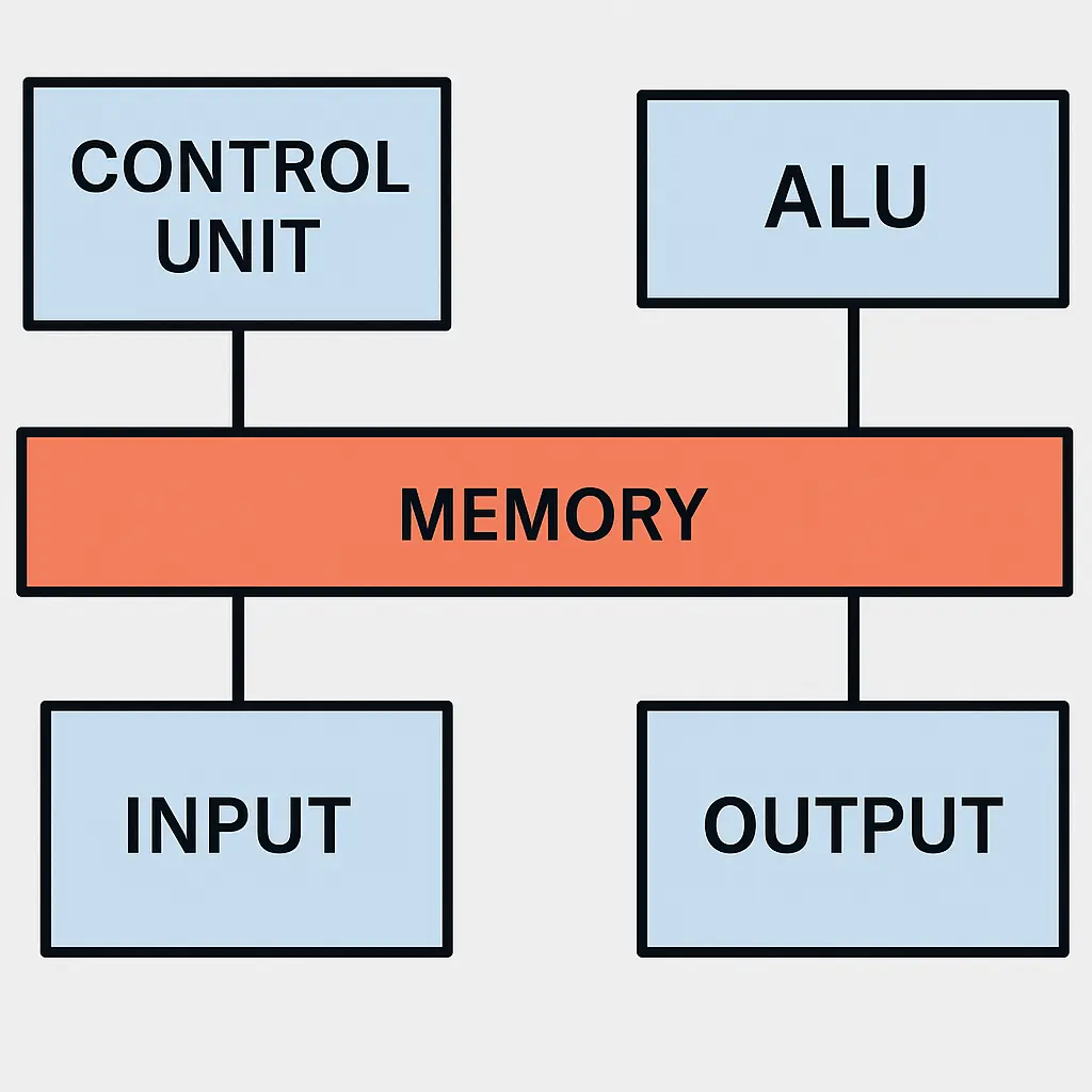 Esquema de la arquitectura de von Neumann con bus destacado