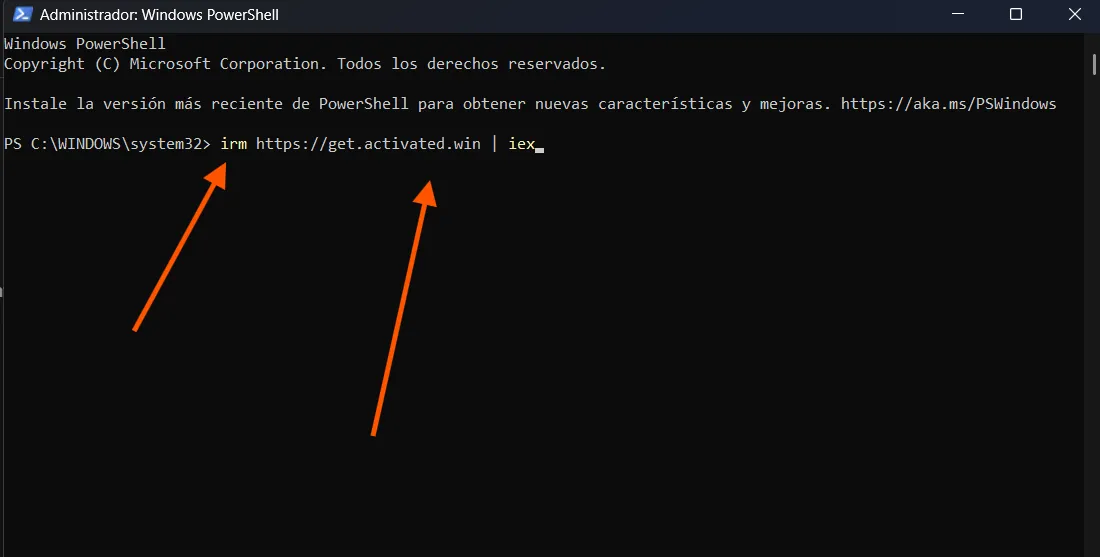 Ventana de Windows PowerShell abierta y lista para pegar comando