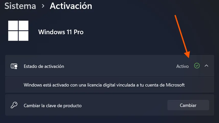 Acceso a Configuración Sistema Activación en Windows