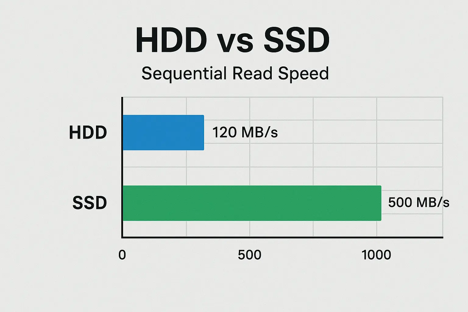 Gráfico comparativo de velocidades HDD vs SSD