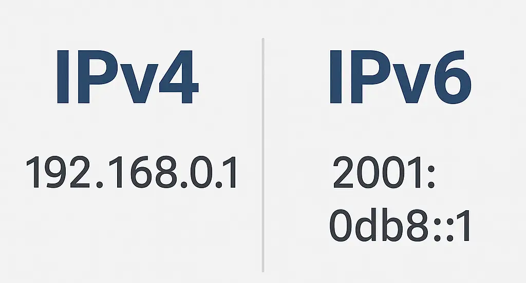Comparación visual entre direcciones IPv4 e IPv6